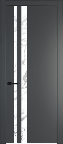 Межкомнатная дверь Profildoors 20PW Нефи белый узор серебро (Черный матовый молдинг)