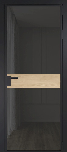 Межкомнатная дверь Profildoors | модель 6AG стекло тонированное (800x2300, Черный матовый, вставка Каштан натуральный)